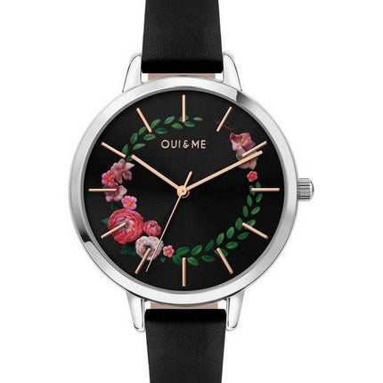 Oui &  Me Grande Fleurette Schwarzes Zifferblatt Lederarmband Quarz ME010033 Damenuhr