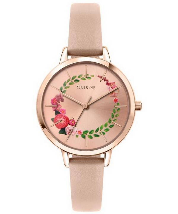 Oui &  Me Fleurette Roségold Sunray Zifferblatt Lederarmband Quarz ME010038 Damenuhr