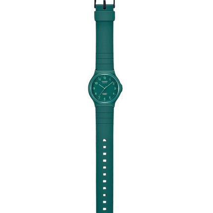 Casio POP Analoge Unisex-Armbanduhr aus biobasiertem Harz mit grünem Zifferblatt und Quarzwerk MQ-24B-3B