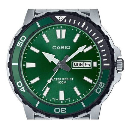 Casio Standard Analog Edelstahl grünes Zifferblatt Quarz MTD-125D-3AV 100M Herrenuhr