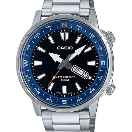 Casio Standard Analog Edelstahl schwarzes Zifferblatt Quarz MTD-130D-1A2V 100M Herrenuhr