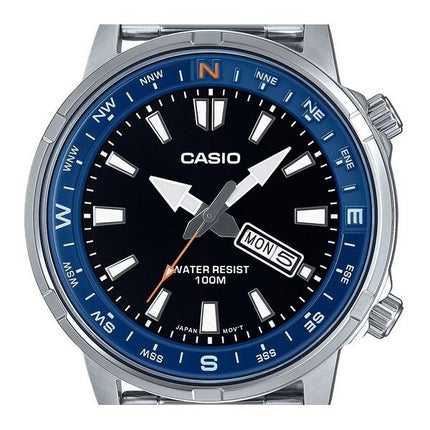 Casio Standard Analog Edelstahl schwarzes Zifferblatt Quarz MTD-130D-1A2V 100M Herrenuhr