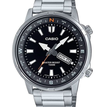 Casio Standard Analog Edelstahl schwarzes Zifferblatt Quarz MTD-130D-1A4V 100M Herrenuhr