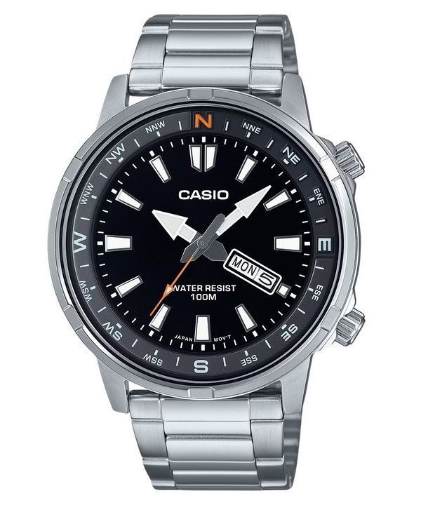 Casio Standard Analog Edelstahl schwarzes Zifferblatt Quarz MTD-130D-1A4V 100M Herrenuhr