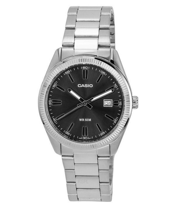 Casio Standard Analog Edelstahl schwarzes Zifferblatt Quarz MTP-1302D-1A1 Herrenuhr