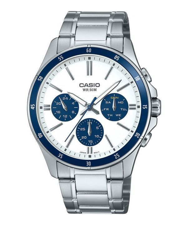 Casio Standard Analog ionenplattierter Edelstahl weißes Zifferblatt Quarz MTP-1374D-7A2V Herrenuhr