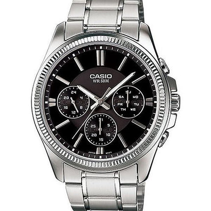 Casio Enticer Analog Edelstahl schwarzes Zifferblatt Quarz MTP-1375D-1AV Herrenuhr