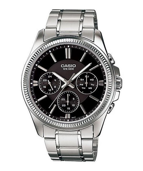 Casio Enticer Analog Edelstahl schwarzes Zifferblatt Quarz MTP-1375D-1AV Herrenuhr