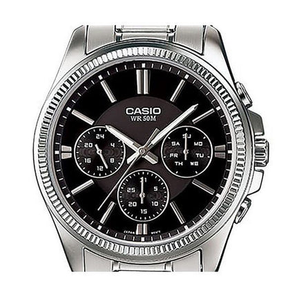 Casio Enticer Analog Edelstahl schwarzes Zifferblatt Quarz MTP-1375D-1AV Herrenuhr