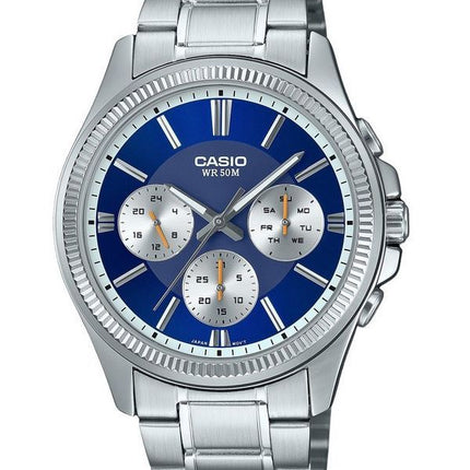 Casio Enticer Analog Edelstahl Blaues Zifferblatt Quarz MTP-1375D-2A1 Herrenuhr