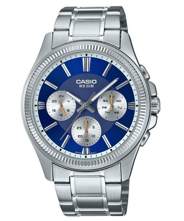 Casio Enticer Analog Edelstahl Blaues Zifferblatt Quarz MTP-1375D-2A1 Herrenuhr