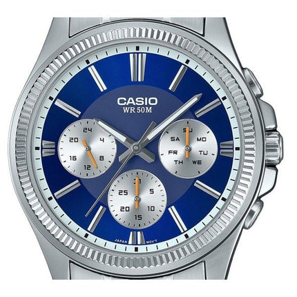 Casio Enticer Analog Edelstahl Blaues Zifferblatt Quarz MTP-1375D-2A1 Herrenuhr