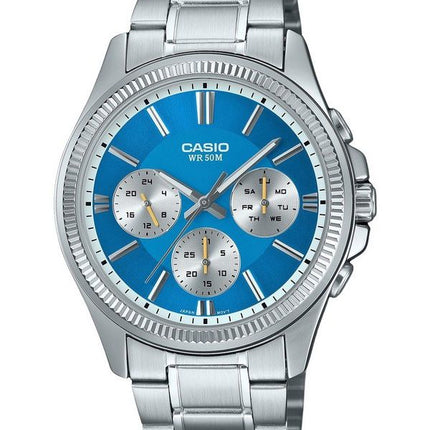 Casio Enticer Analog Edelstahl Eisblaues Zifferblatt Quarz MTP-1375D-2A2 Herrenuhr