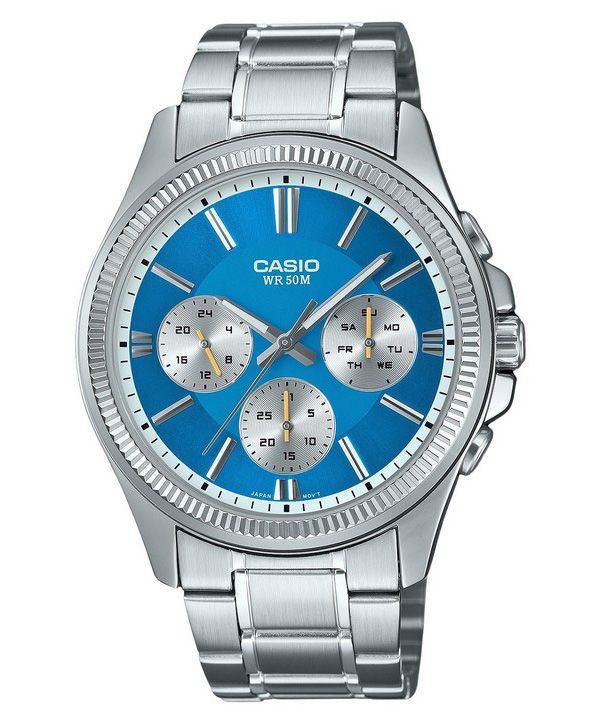 Casio Enticer Analog Edelstahl Eisblaues Zifferblatt Quarz MTP-1375D-2A2 Herrenuhr