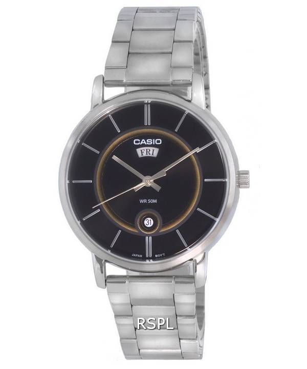 Casio Analog Edelstahl schwarzes Zifferblatt Quarz MTP-B120D-1A MTPB120D-1 Herrenuhr