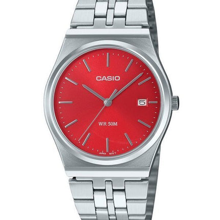 Casio Standard Analog Edelstahl rotes Zifferblatt Quarz MTP-B145D-4A2V Unisex-Uhr