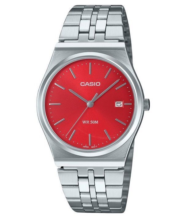 Casio Standard Analog Edelstahl rotes Zifferblatt Quarz MTP-B145D-4A2V Unisex-Uhr