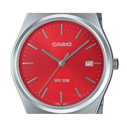 Casio Standard Analog Edelstahl rotes Zifferblatt Quarz MTP-B145D-4A2V Unisex-Uhr