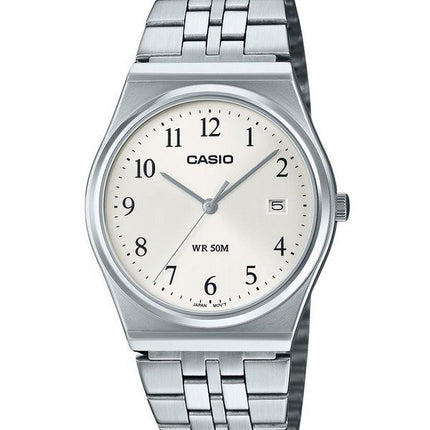 Casio Standard Analog Edelstahl weißes Zifferblatt Quarz MTP-B145D-7B Herrenuhr