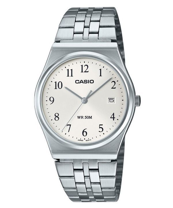 Casio Standard Analog Edelstahl weißes Zifferblatt Quarz MTP-B145D-7B Herrenuhr