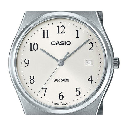 Casio Standard Analog Edelstahl weißes Zifferblatt Quarz MTP-B145D-7B Herrenuhr