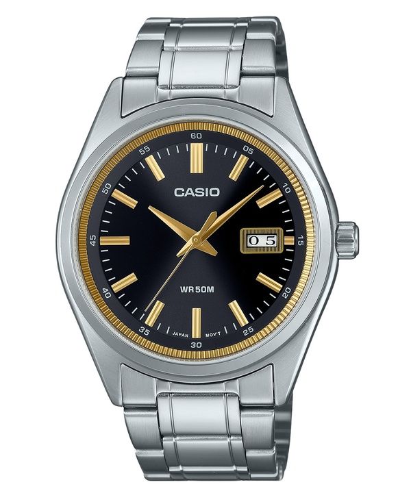 Casio Standard Analog Edelstahl schwarzes Zifferblatt Quarz MTP-B180D-1A2V Herrenuhr