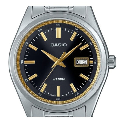 Casio Standard Analog Edelstahl schwarzes Zifferblatt Quarz MTP-B180D-1A2V Herrenuhr