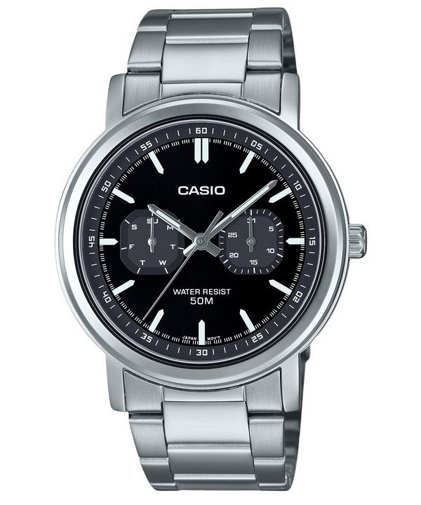 Casio Standard Analog Edelstahl schwarzes Zifferblatt Quarz MTP-E335D-1EV Herrenuhr