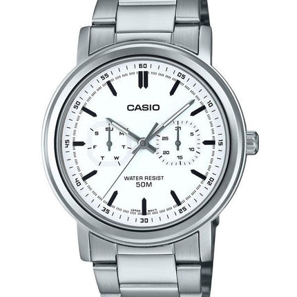 Casio Standard Analog Edelstahl weißes Zifferblatt Quarz MTP-E335D-7EV Herrenuhr