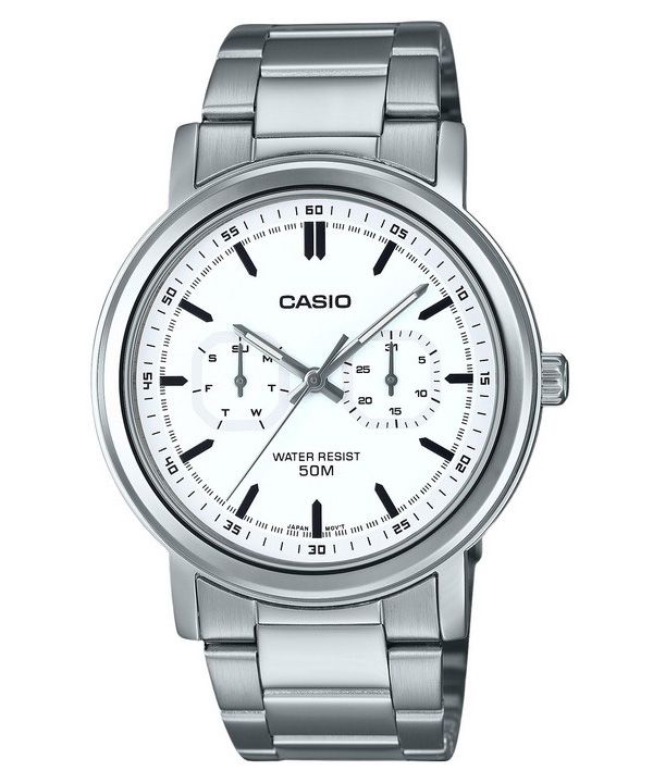 Casio Standard Analog Edelstahl weißes Zifferblatt Quarz MTP-E335D-7EV Herrenuhr