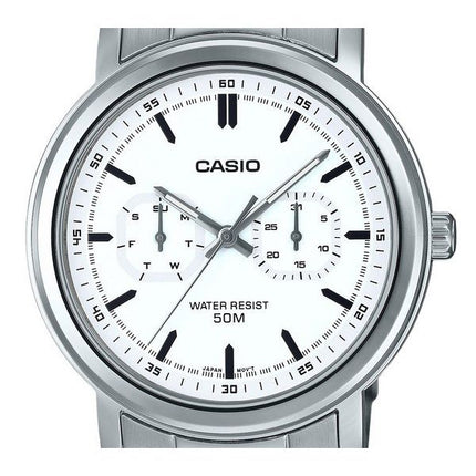 Casio Standard Analog Edelstahl weißes Zifferblatt Quarz MTP-E335D-7EV Herrenuhr