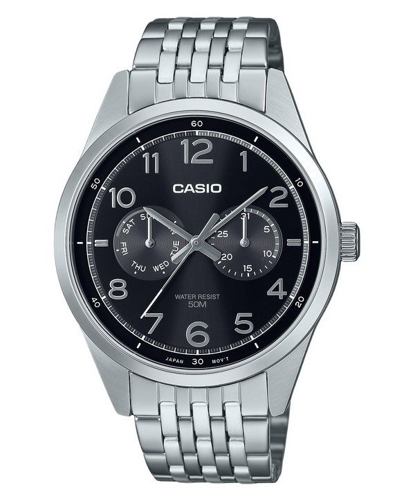 Casio Standard Analog Edelstahl schwarzes Zifferblatt Quarz MTP-E340D-1AV Herrenuhr