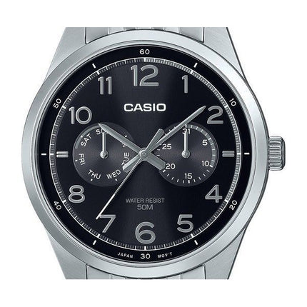 Casio Standard Analog Edelstahl schwarzes Zifferblatt Quarz MTP-E340D-1AV Herrenuhr