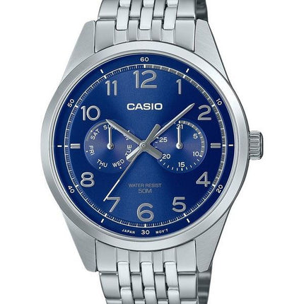 Casio Standard Analog Edelstahl Blaues Zifferblatt Quarz MTP-E340D-2AV Herrenuhr