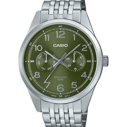 Casio Standard Analog Edelstahl grünes Zifferblatt Quarz MTP-E340D-3AV Herrenuhr