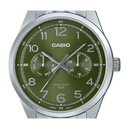 Casio Standard Analog Edelstahl grünes Zifferblatt Quarz MTP-E340D-3AV Herrenuhr