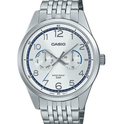 Casio Standard Analog Edelstahl Silber Zifferblatt Quarz MTP-E340D-7AV Herrenuhr