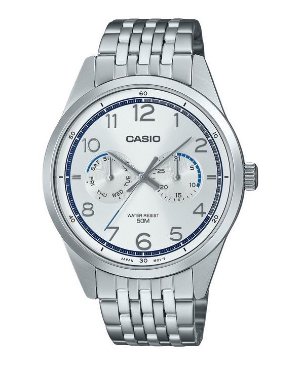 Casio Standard Analog Edelstahl Silber Zifferblatt Quarz MTP-E340D-7AV Herrenuhr