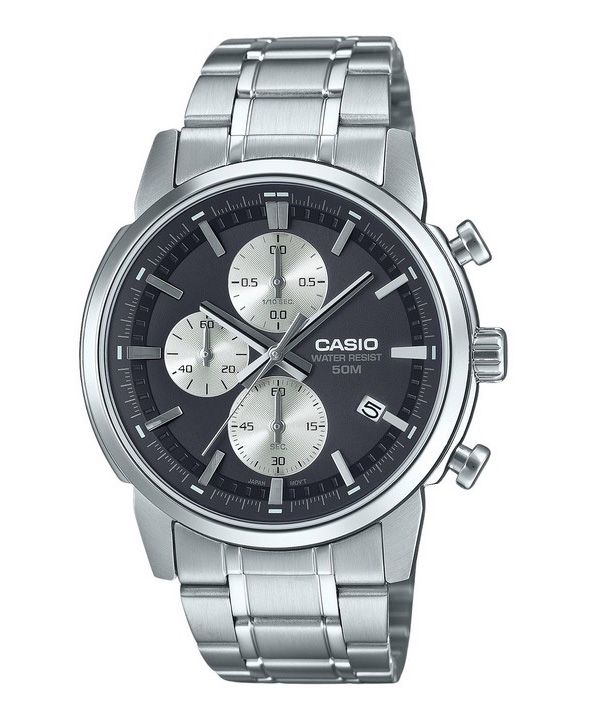 Casio Standard Analog Chronograph Edelstahl Schwarzes Zifferblatt Quarz MTP-E510D-1A2V Herrenuhr