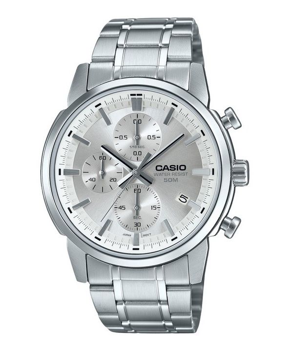 Casio Standard Analog Chronograph Edelstahl Silber Zifferblatt Quarz MTP-E510D-7AV Herrenuhr