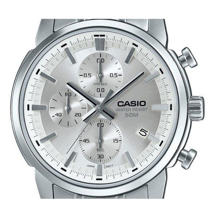 Casio Standard Analog Chronograph Edelstahl Silber Zifferblatt Quarz MTP-E510D-7AV Herrenuhr