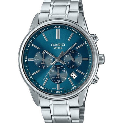 Casio Standard Analog Chronograph Edelstahl Blaues Zifferblatt Quarz MTP-E515D-2A1V Herrenuhr