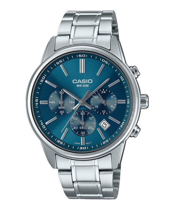 Casio Standard Analog Chronograph Edelstahl Blaues Zifferblatt Quarz MTP-E515D-2A1V Herrenuhr