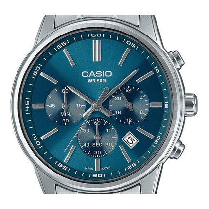 Casio Standard Analog Chronograph Edelstahl Blaues Zifferblatt Quarz MTP-E515D-2A1V Herrenuhr