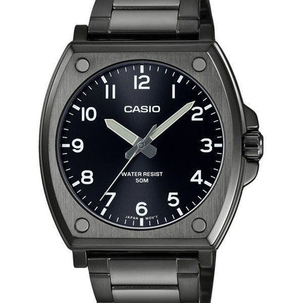 Casio Standard Analog schwarz ionenplattierter Edelstahl schwarzes Zifferblatt Quarz MTP-E730B-1AV Herrenuhr