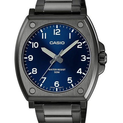 Casio Standard Analog schwarz ionenplattierter Edelstahl blaues Zifferblatt Quarz MTP-E730B-2AV Herrenuhr