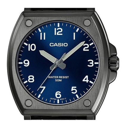 Casio Standard Analog schwarz ionenplattierter Edelstahl blaues Zifferblatt Quarz MTP-E730B-2AV Herrenuhr