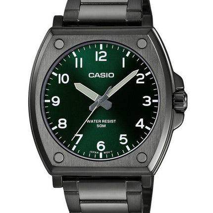 Casio Standard Analog schwarz ionenplattierter Edelstahl grünes Zifferblatt Quarz MTP-E730B-3AV Herrenuhr