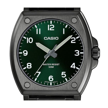 Casio Standard Analog schwarz ionenplattierter Edelstahl grünes Zifferblatt Quarz MTP-E730B-3AV Herrenuhr