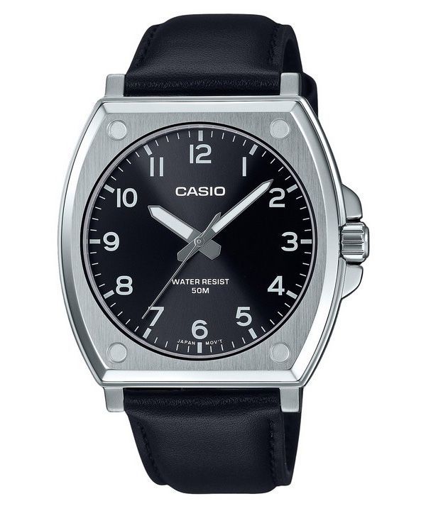 Casio Standard Analog Lederarmband schwarzes Zifferblatt Quarz MTP-E730L-1AV Herrenuhr